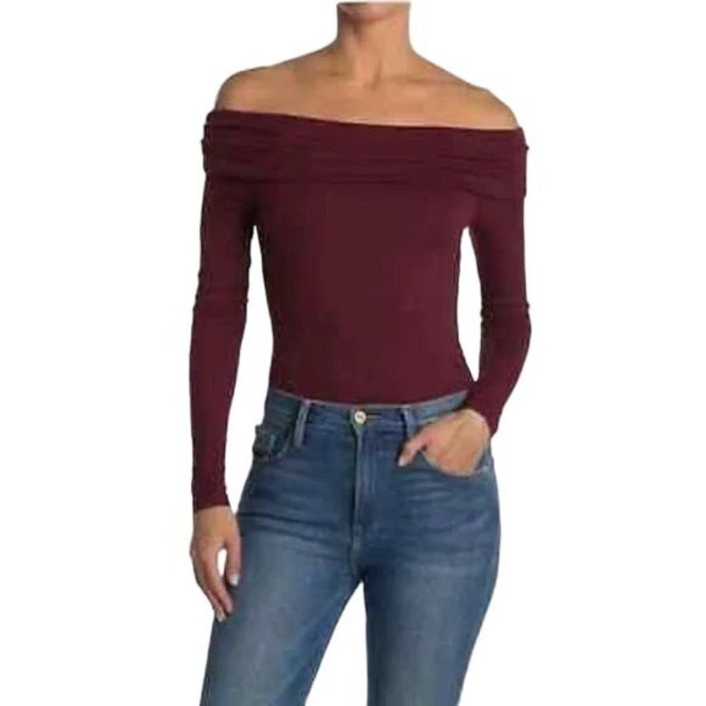 AFRM x Nordstrom NWT NIA Long Sleeve Bodysuit Ribbed Knit Burgundy Sz XS